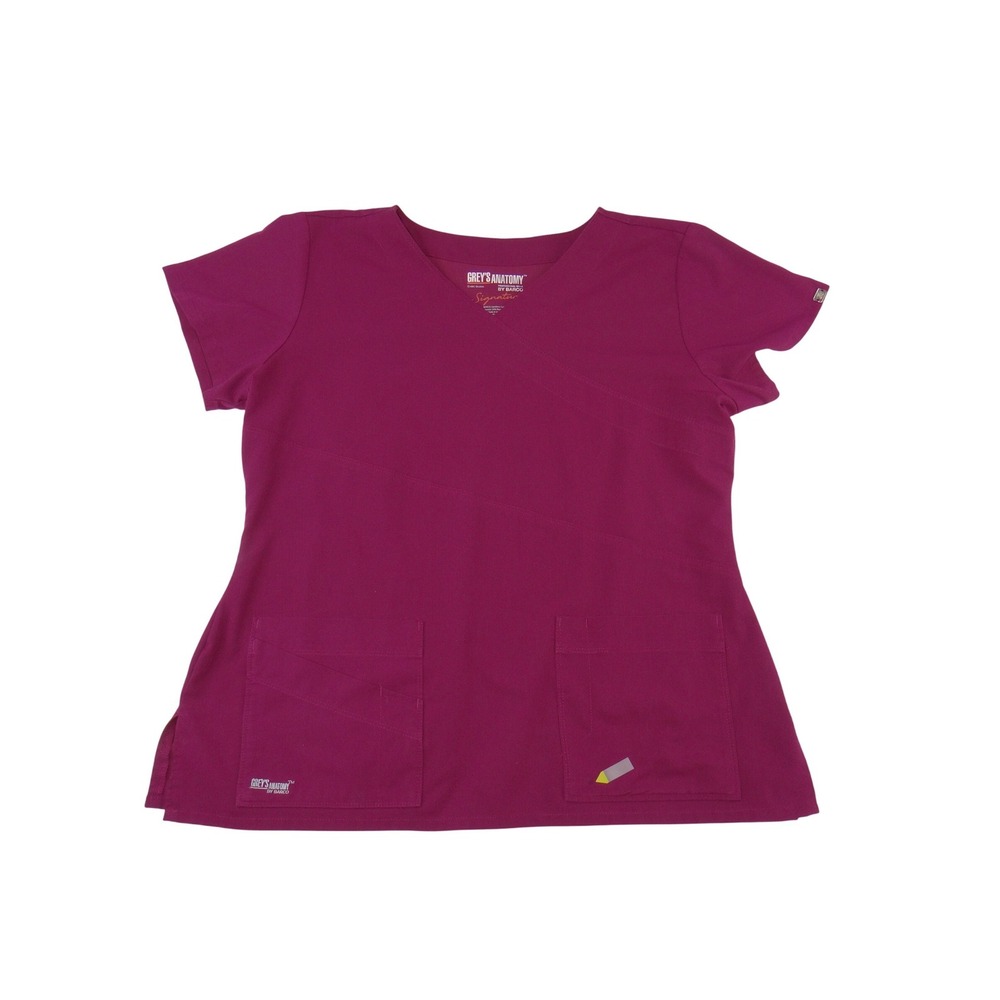 Greys Anatomy Signature by Barco Magenta V-Neck Scrub Top Womens XL 3406